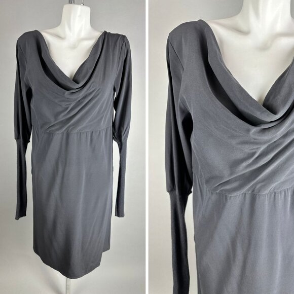 Kristensen Du Nord Gray Silk Cashmere Long Sleeve Draped Dress Italy Size 2 Medi - Picture 1 of 9